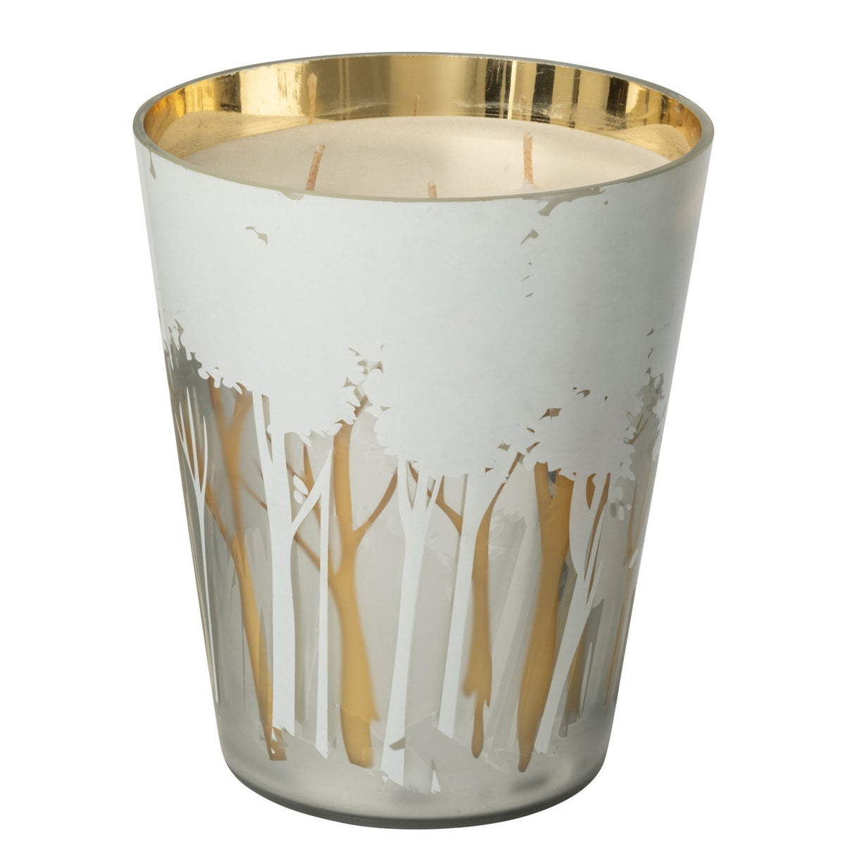Scented Candle Noa Forest Soya White/Gold Colored Large-95H - - J-Line - livinglovely.nl