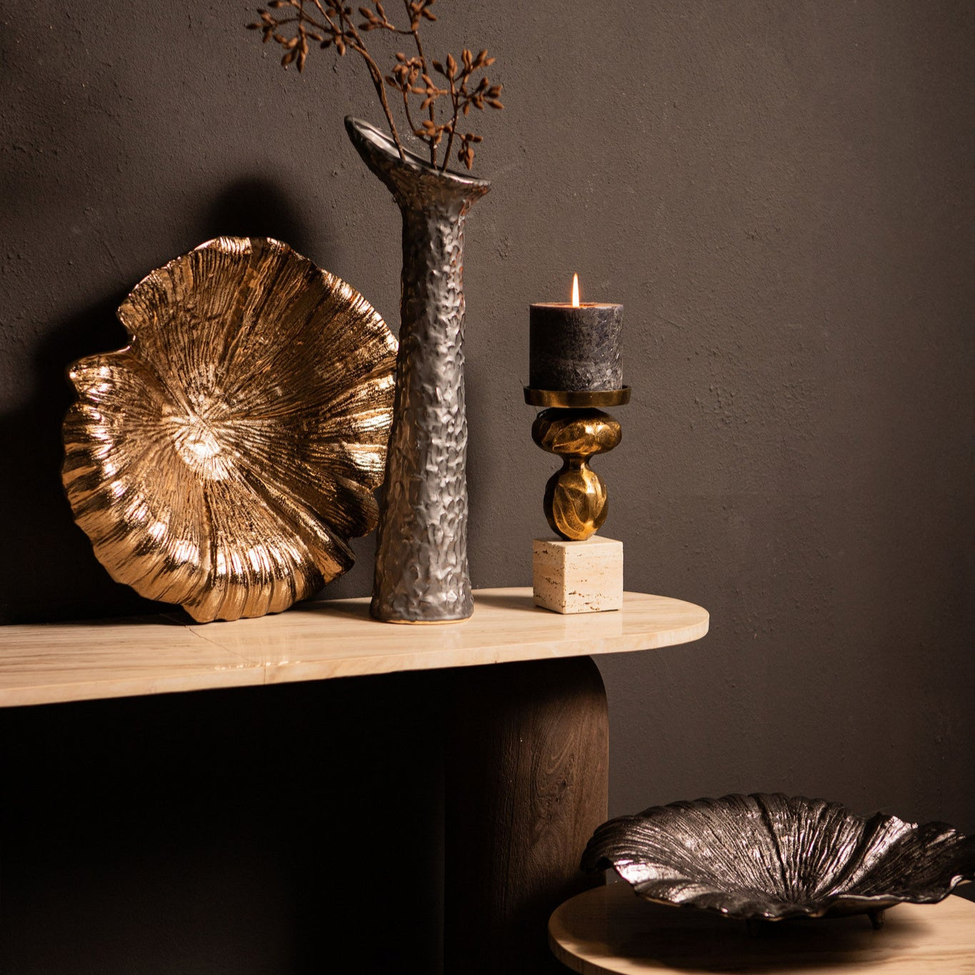 Schaal Losh GunMetal Alu Wavy Leaf Ovaal PTMD - - PTMD - livinglovely.nl