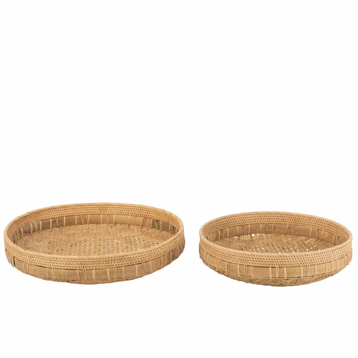 Schalen Rond Rotan Naturel Set van 2 - Schaal - J-Line - livinglovely.nl