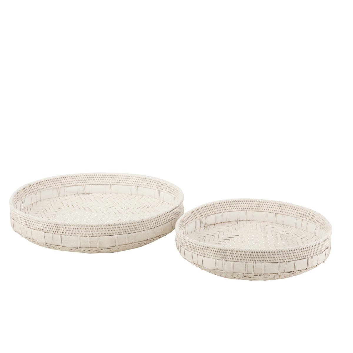 Schalen Rond Rotan Wit Set van 2 - Schaal - J-Line - livinglovely.nl