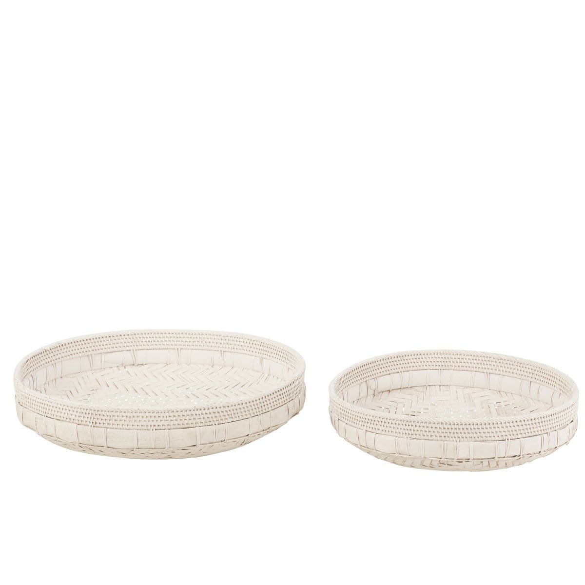 Schalen Rond Rotan Wit Set van 2 - Schaal - J-Line - livinglovely.nl