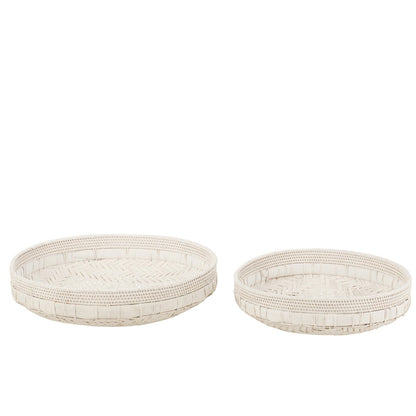 Schalen Rond Rotan Wit Set van 2 - Schaal - J-Line - livinglovely.nl