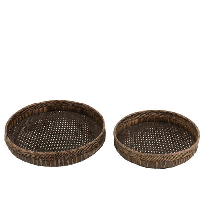 Schalen Rond Rotan Zwart Set van 2 - Schaal - J-Line - livinglovely.nl