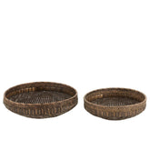Schalen Rond Rotan Zwart Set van 2 - Schaal - J-Line - livinglovely.nl