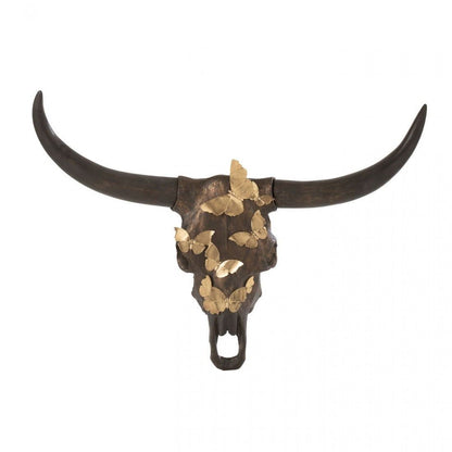 Schedel Os Vlinder Resin Bruin/Goud Large - Wanddecoratie - J-Line - livinglovely.nl