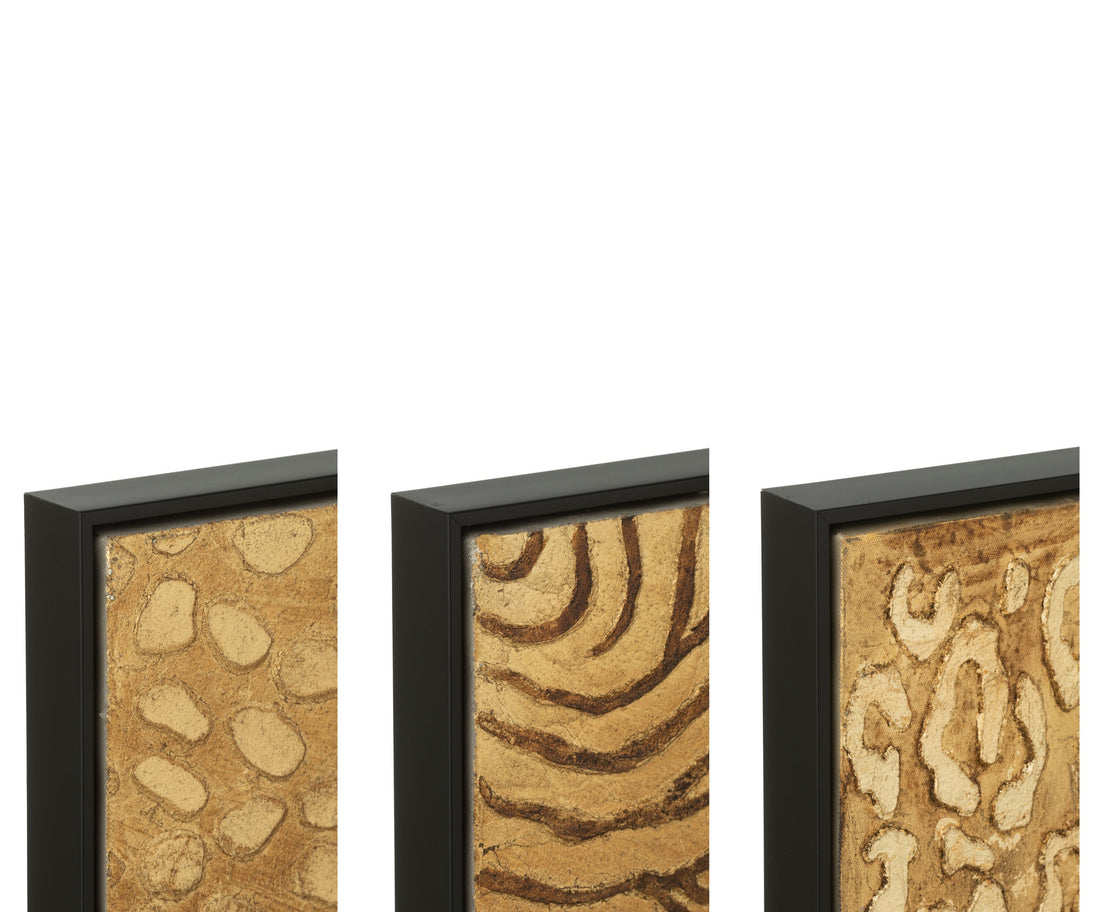 Schilderij Dierenprint Hout/Canvas Zwart/Goud Set van 3 - Schilderij - J-Line - livinglovely.nl