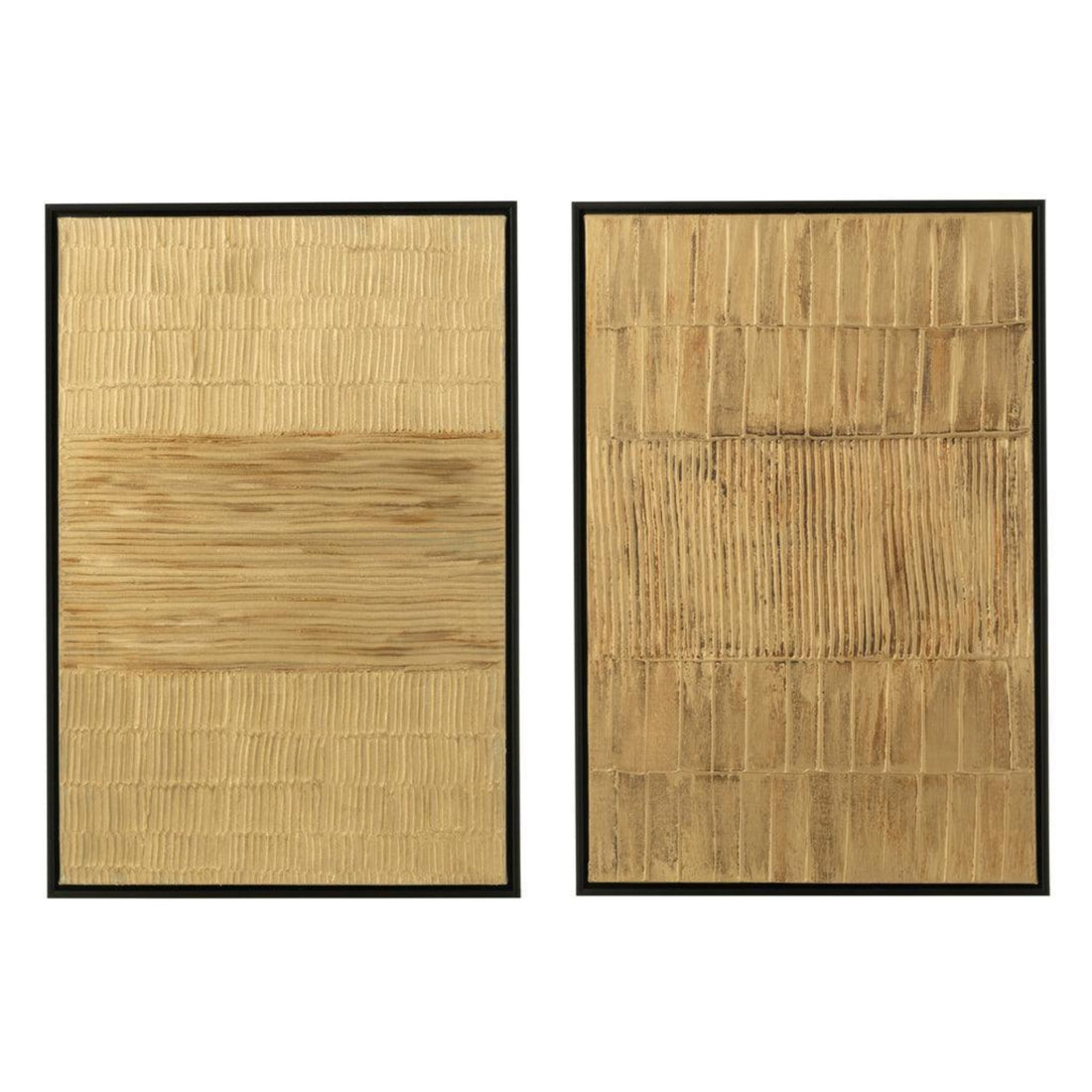 Schilderij Strepen Hout/Canvas Zwart/Goud Set Van Twee - Schilderij - J-Line - livinglovely.nl