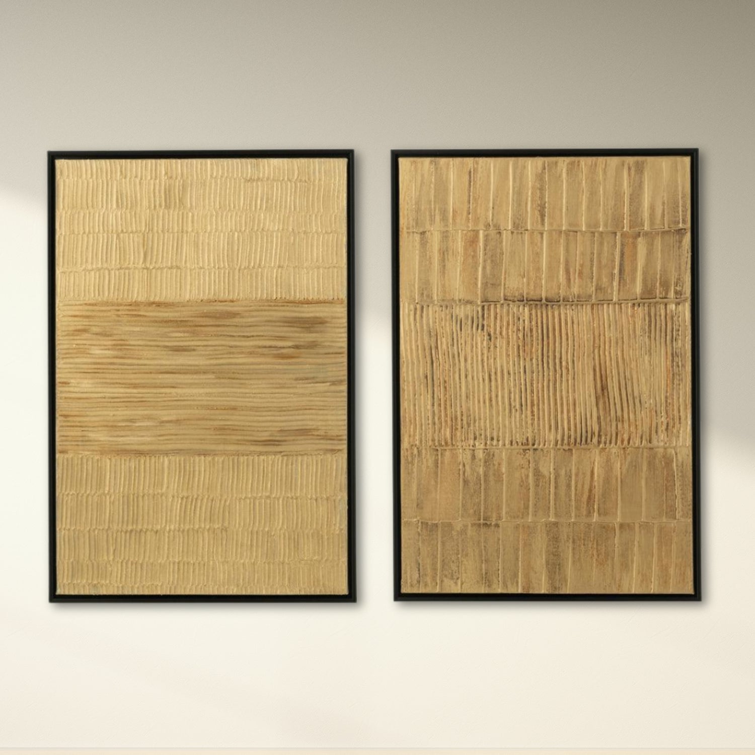 Malerei Streifen Holz/Leinwand Schwarz/Gold Set von zwei - Malerei - J-Line - livinglovely.de