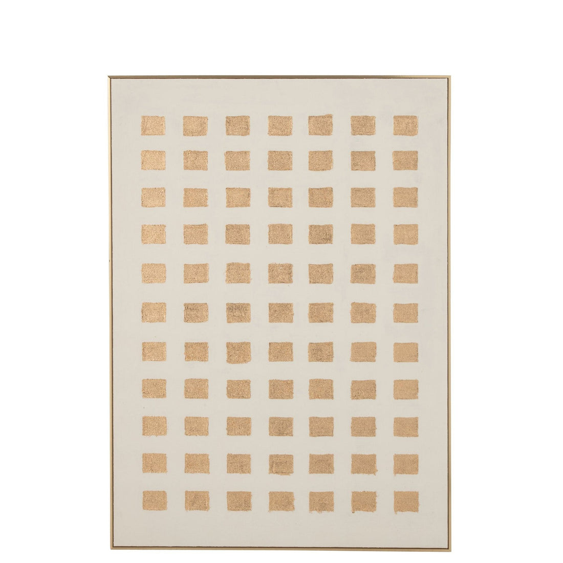 Schilderij Vierkanten Mdf Goud/Wit van J-Line, groot schilderij met reliëf van vierkanten in wit en goud