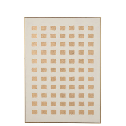 Schilderij Vierkanten Mdf Goud/Wit van J-Line, groot schilderij met reliëf van vierkanten in wit en goud