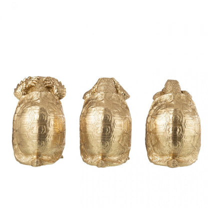 Schildpad Zien/Horen/Zwijgen Resin Goud Set van 3 - Beeld - J-Line - livinglovely.nl