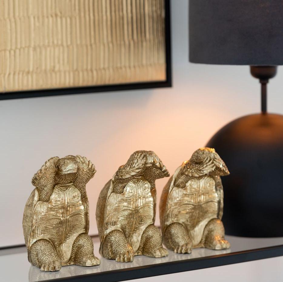 Schildpad Zien/Horen/Zwijgen Resin Goud Set van 3 - Beeld - J-Line - livinglovely.nl