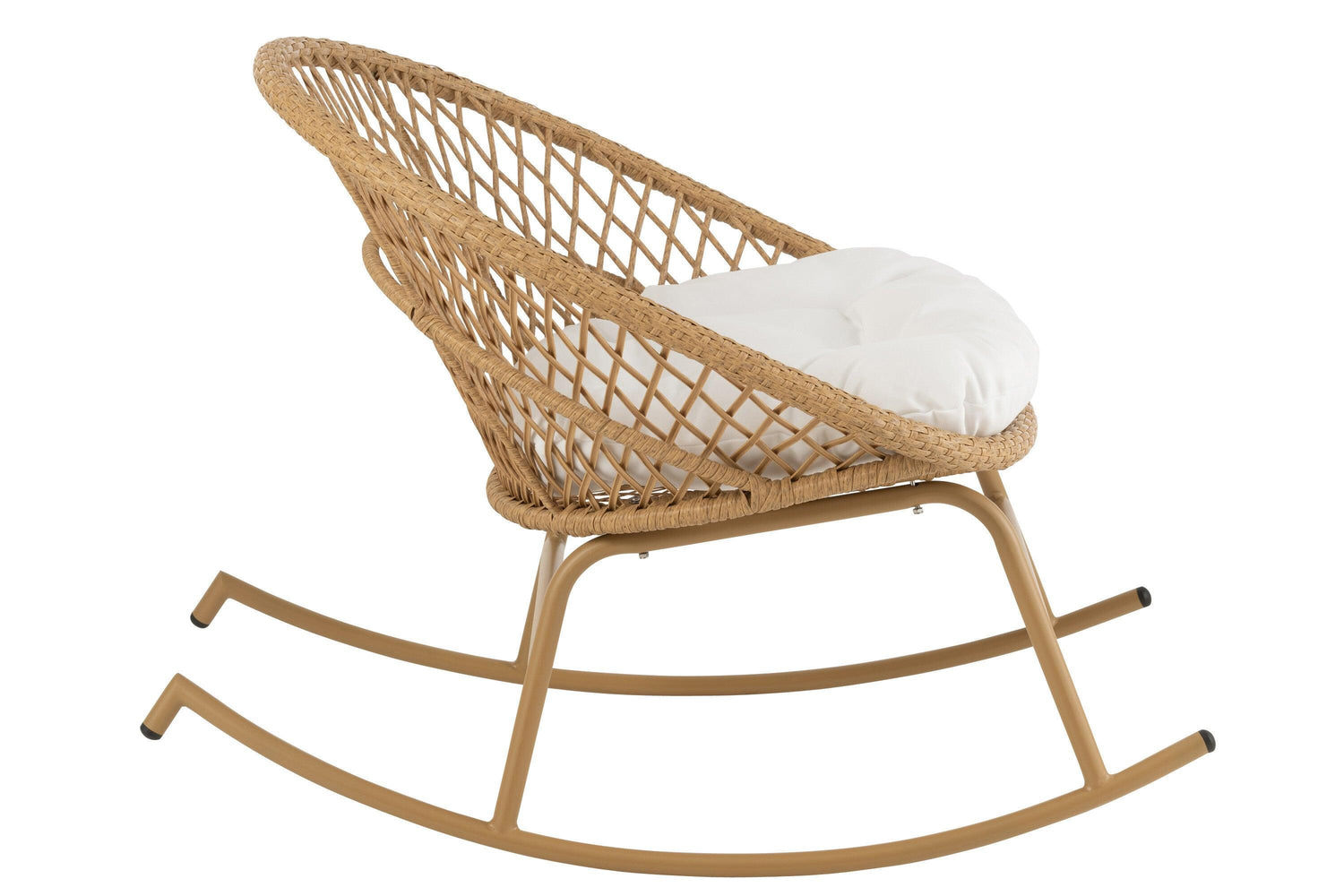 Schommelstoel + Kussen Zayo Metaal/Riet Beige - Fauteuil - J-Line - livinglovely.nl