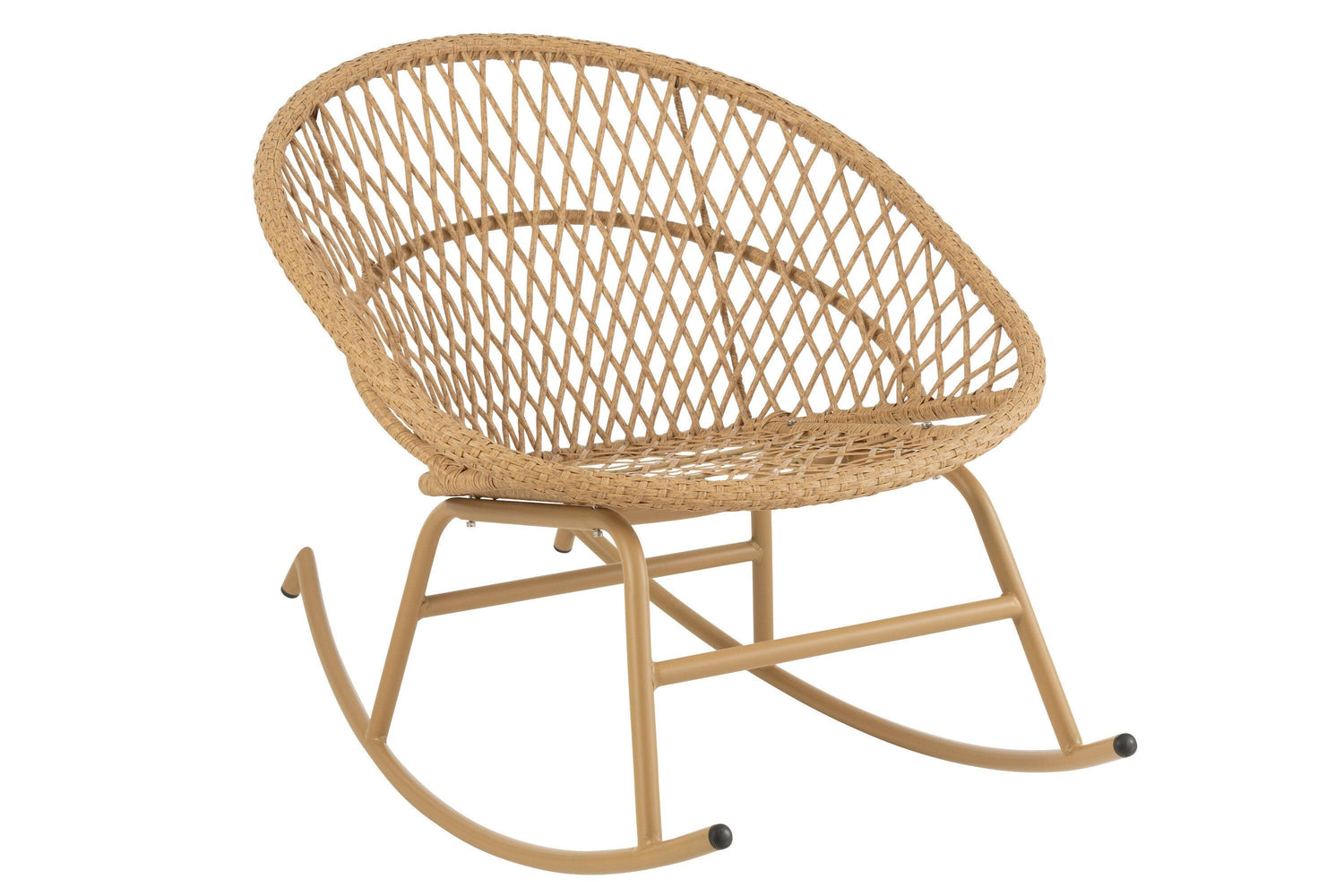 Schommelstoel + Kussen Zayo Metaal/Riet Beige - Fauteuil - J-Line - livinglovely.nl