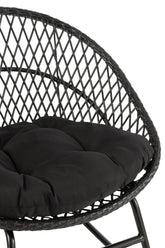 Schommelstoel + Kussen Zayo Metaal/Riet Zwart - Fauteuil - J-Line - livinglovely.nl