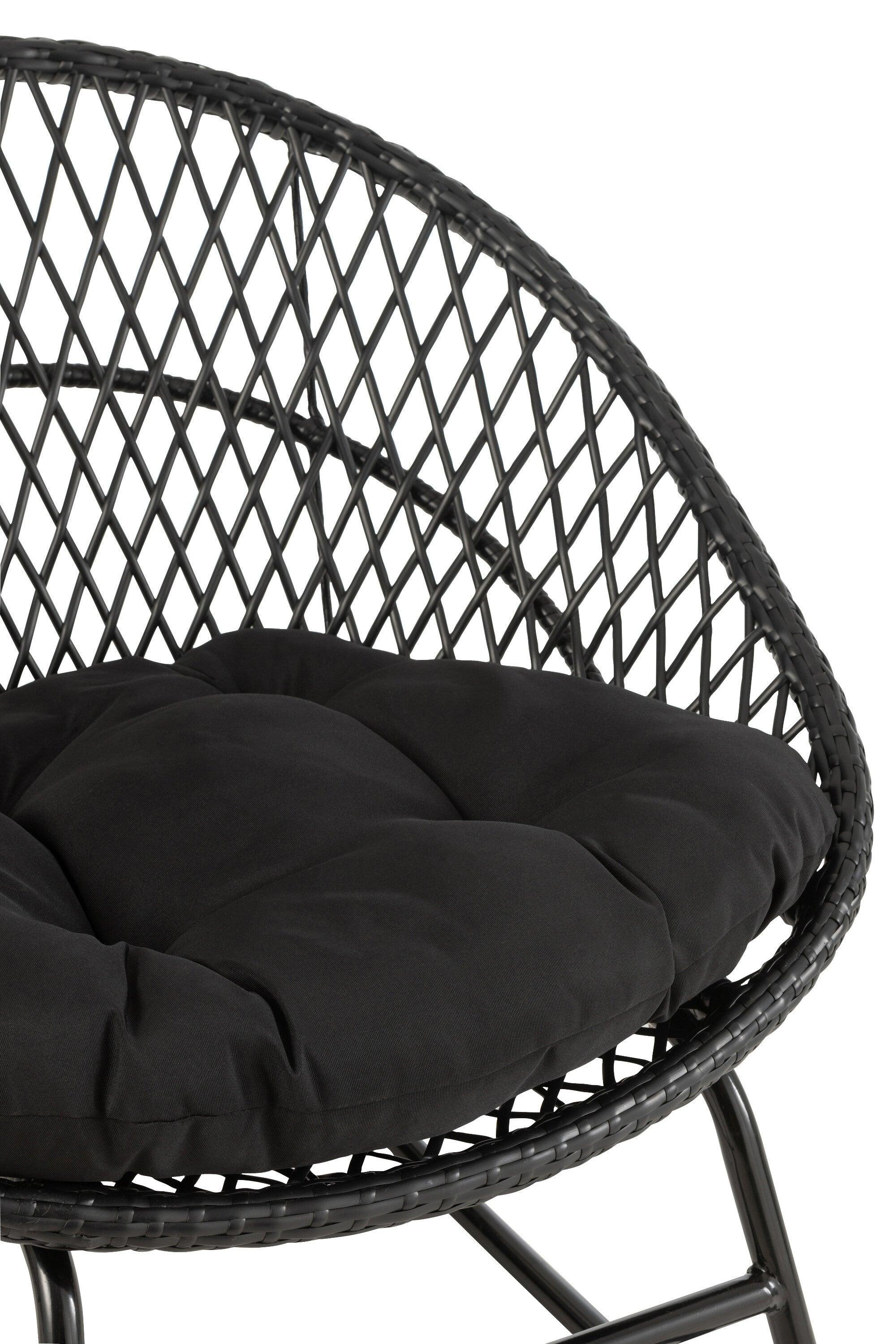 Schommelstoel + Kussen Zayo Metaal/Riet Zwart - Fauteuil - J-Line - livinglovely.nl