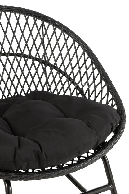 Schommelstoel + Kussen Zayo Metaal/Riet Zwart - Fauteuil - J-Line - livinglovely.nl