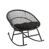 Schommelstoel + Kussen Zayo Metaal/Riet Zwart - Fauteuil - J-Line - livinglovely.nl