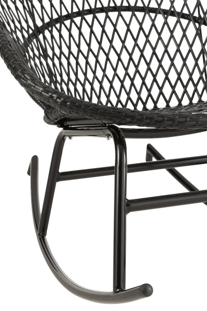 Schommelstoel + Kussen Zayo Metaal/Riet Zwart - Fauteuil - J-Line - livinglovely.nl
