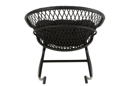 Schommelstoel + Kussen Zayo Metaal/Riet Zwart - Fauteuil - J-Line - livinglovely.nl