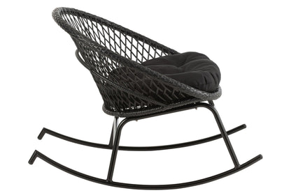 Schommelstoel + Kussen Zayo Metaal/Riet Zwart - Fauteuil - J-Line - livinglovely.nl