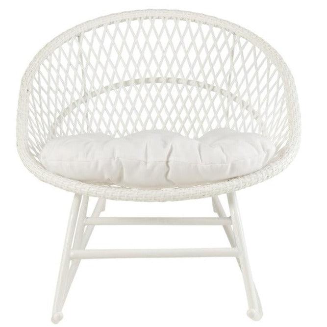 Schommelstoel + Kussens Zayo Draai Metaal/Riet Wit - Fauteuil - J-Line - livinglovely.nl