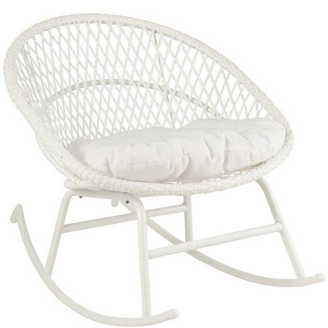 Schommelstoel + Kussens Zayo Draai Metaal/Riet Wit - Fauteuil - J-Line - livinglovely.nl
