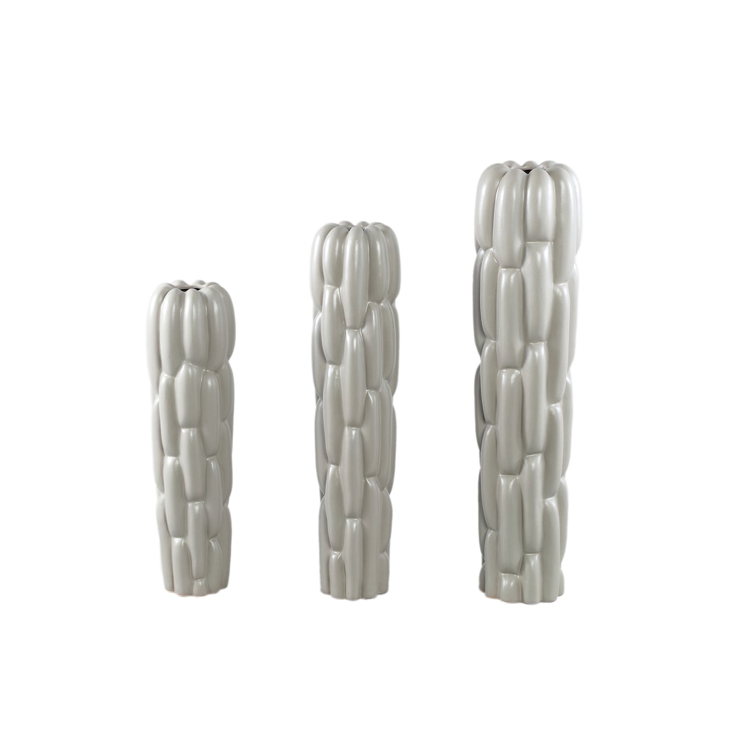 Seanis Grey Round Ceramic Vase Block Pattern M 	14.5x14.5x61cm PTMD - Vaas - PTMD - livinglovely.nl