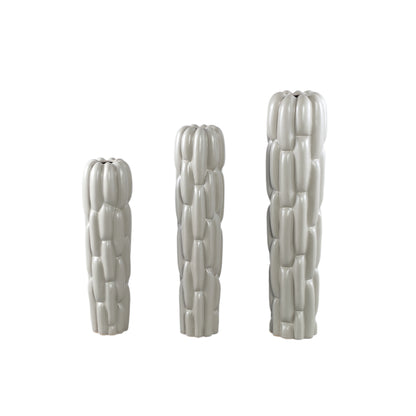 Seanis Grey Round Ceramic Vase Block Pattern M 	14.5x14.5x61cm PTMD - Vaas - PTMD - livinglovely.nl