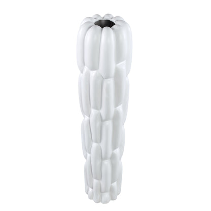 Seanis White Round Ceramic Vase Block Pattern M 14,5x14,5x61cm PTMD - Vaas - PTMD - livinglovely.nl