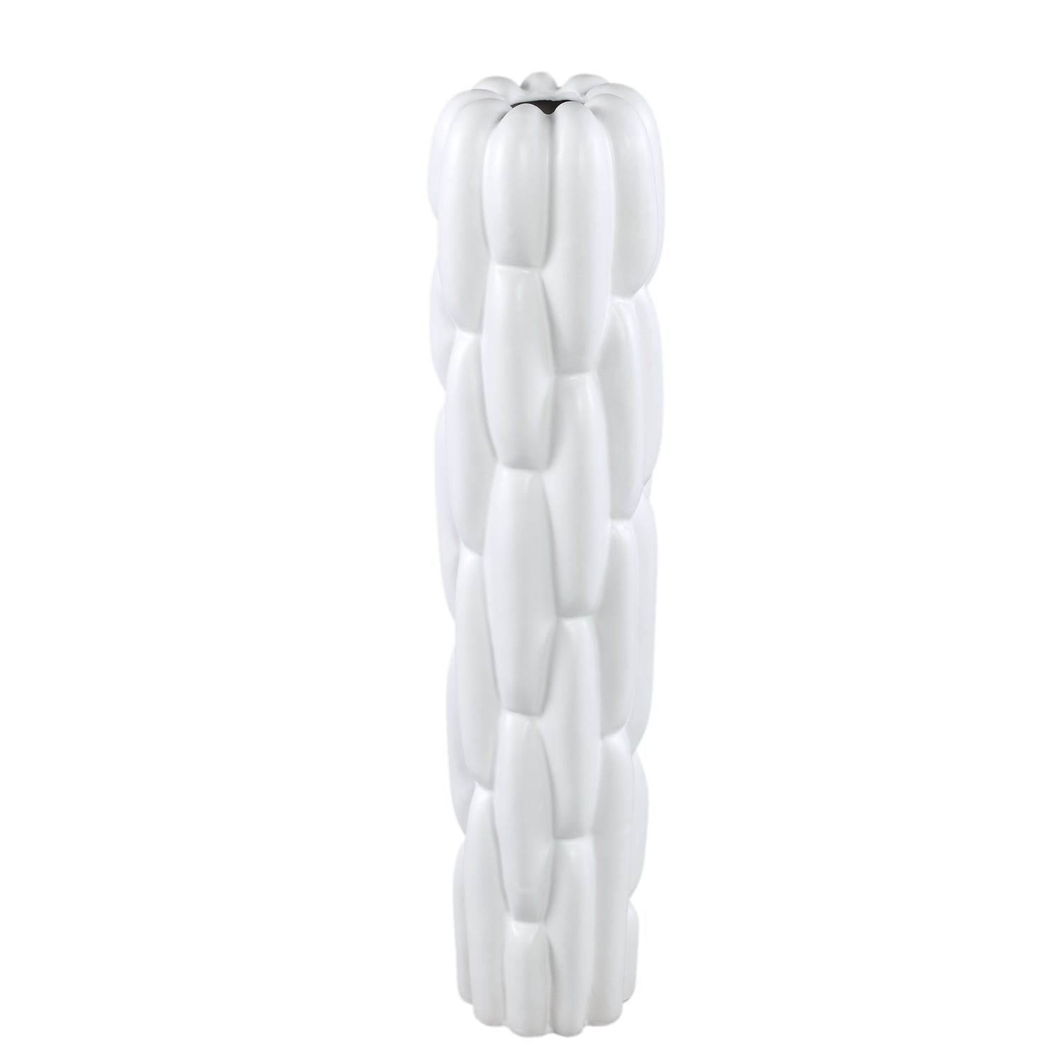 Seanis White Round Ceramic Vase Block Pattern M 14,5x14,5x61cm PTMD - Vaas - PTMD - livinglovely.nl