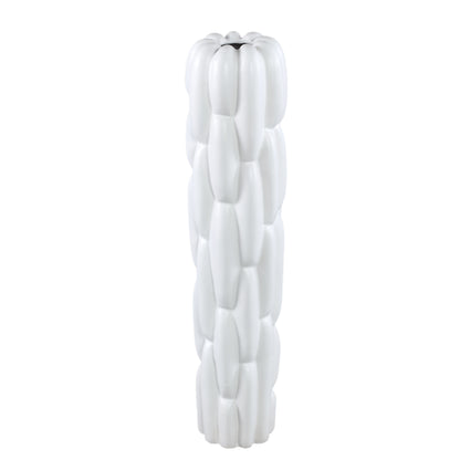 Seanis White Round Ceramic Vase Block Pattern M 14,5x14,5x61cm PTMD - Vaas - PTMD - livinglovely.nl