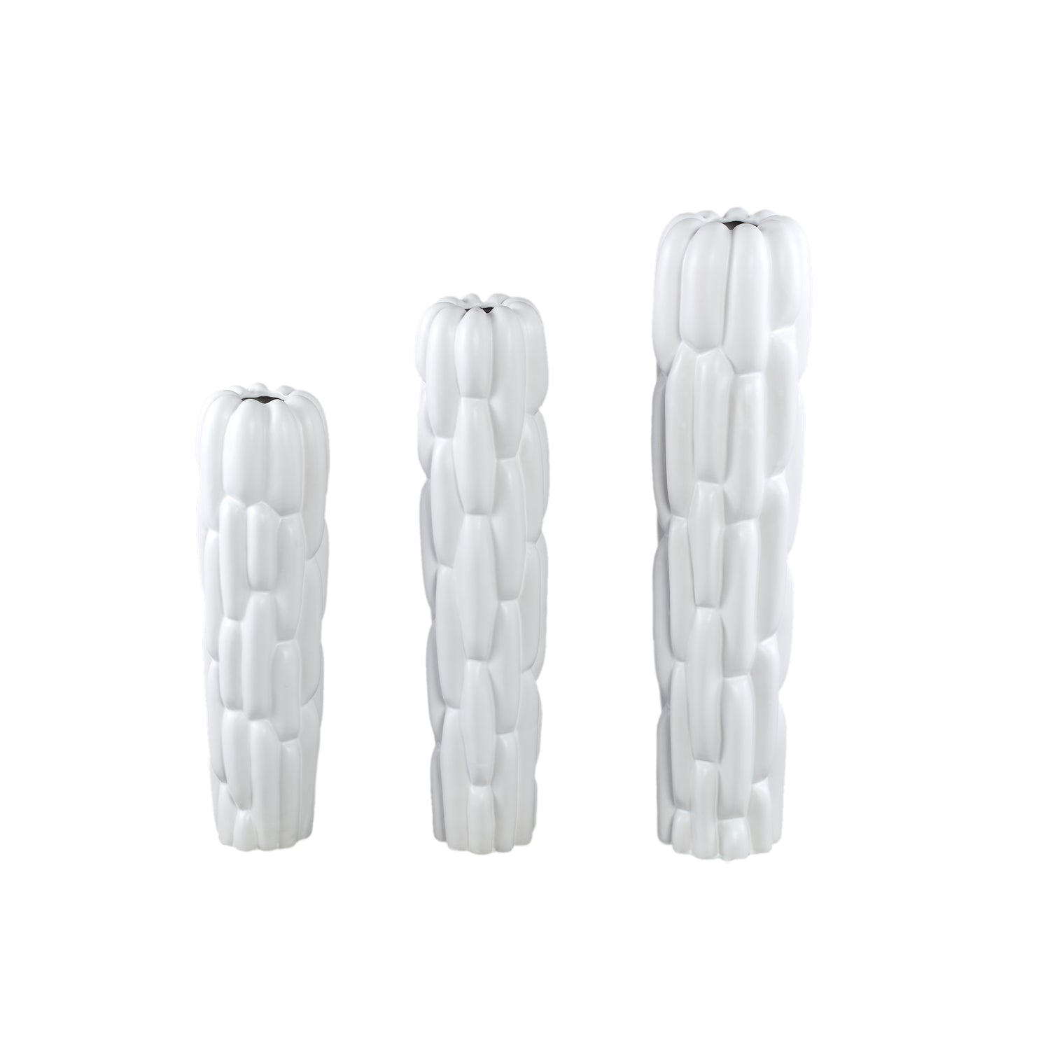 Seanis White Round Ceramic Vase Block Pattern M 14,5x14,5x61cm PTMD - Vaas - PTMD - livinglovely.nl