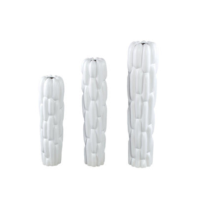 Seanis White Round Ceramic Vase Block Pattern M 14,5x14,5x61cm PTMD - Vaas - PTMD - livinglovely.nl