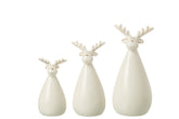 Set Of 3 Reindeer Oval Body Porcelain Ecru - - J-Line - livinglovely.nl