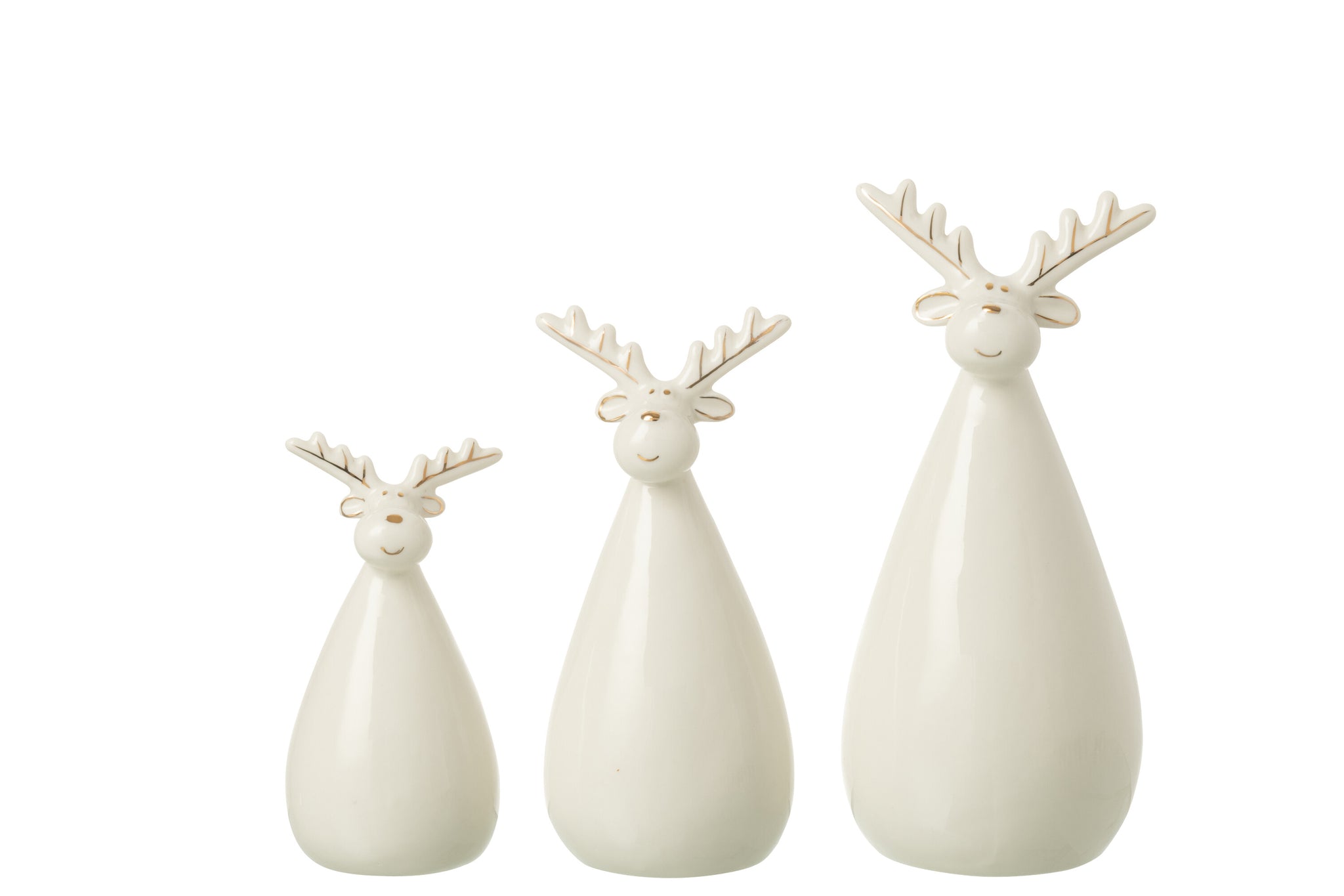 Set Of 3 Reindeer Oval Body Porcelain Ecru - - J-Line - livinglovely.nl