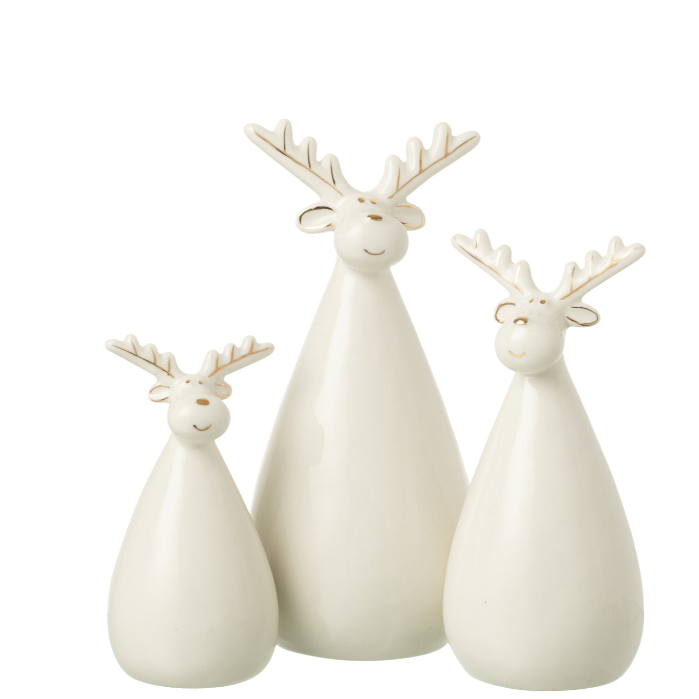 Set Of 3 Reindeer Oval Body Porcelain Ecru - - J-Line - livinglovely.nl