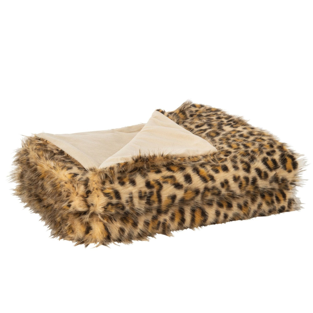 Plaid met Leo panterprint van J-Line in roestbruin en beige, 180x130cm