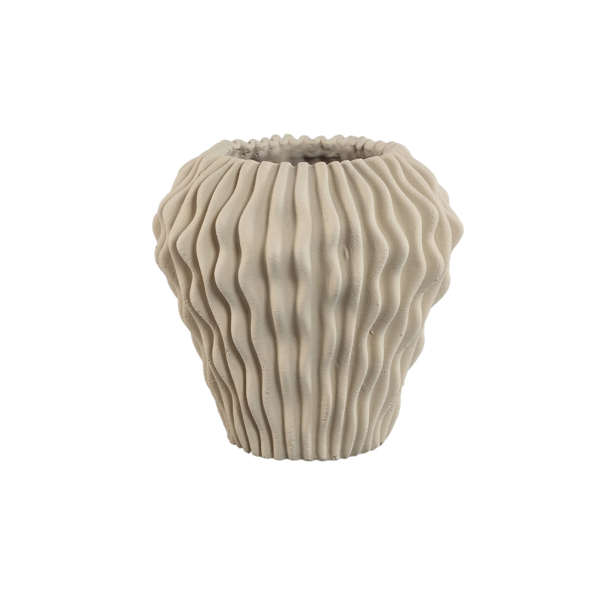 Set Van 2 Barren Vazen Cement Wit En Beige van PTMD, de beige vaas met hetzelfde golvende patroon
