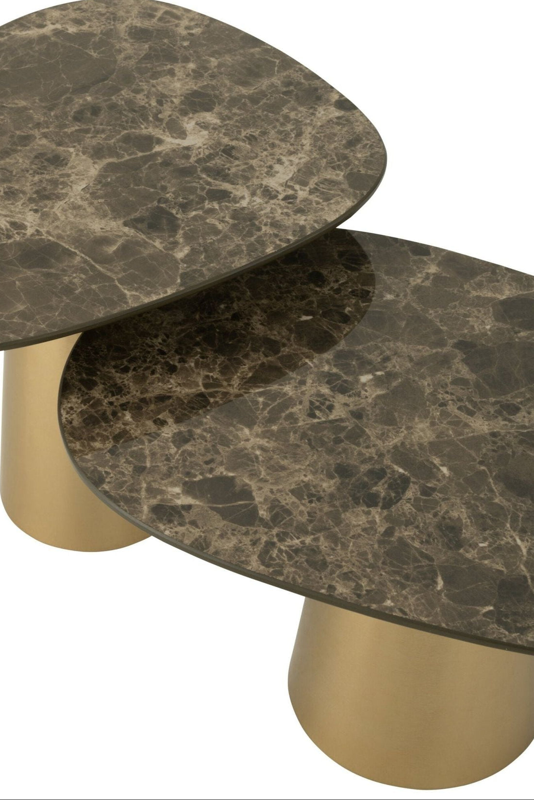 Set Van 2 Bijzettafel Marmerlook IJzer Brons/Taupe J-Line