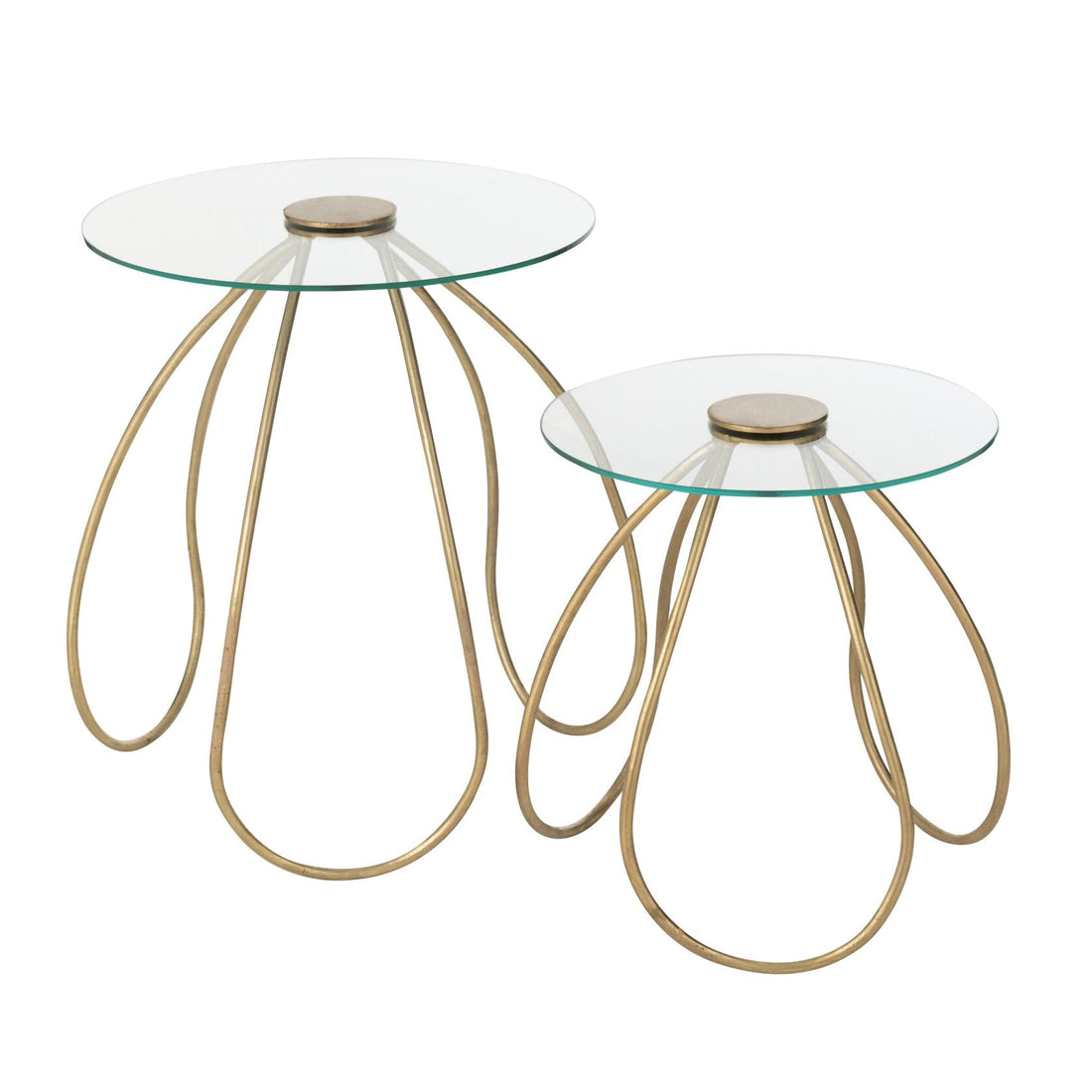 2er-Set Beistelltische Rund Metall/Glas Gold J-Line