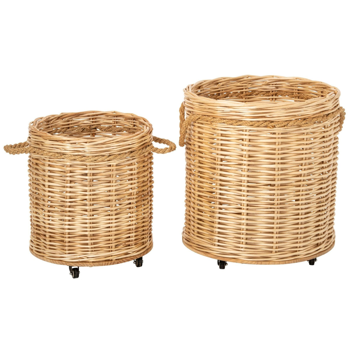 Set van 2 Bloempot Op Wielen Rond Wicker Naturel J-Line