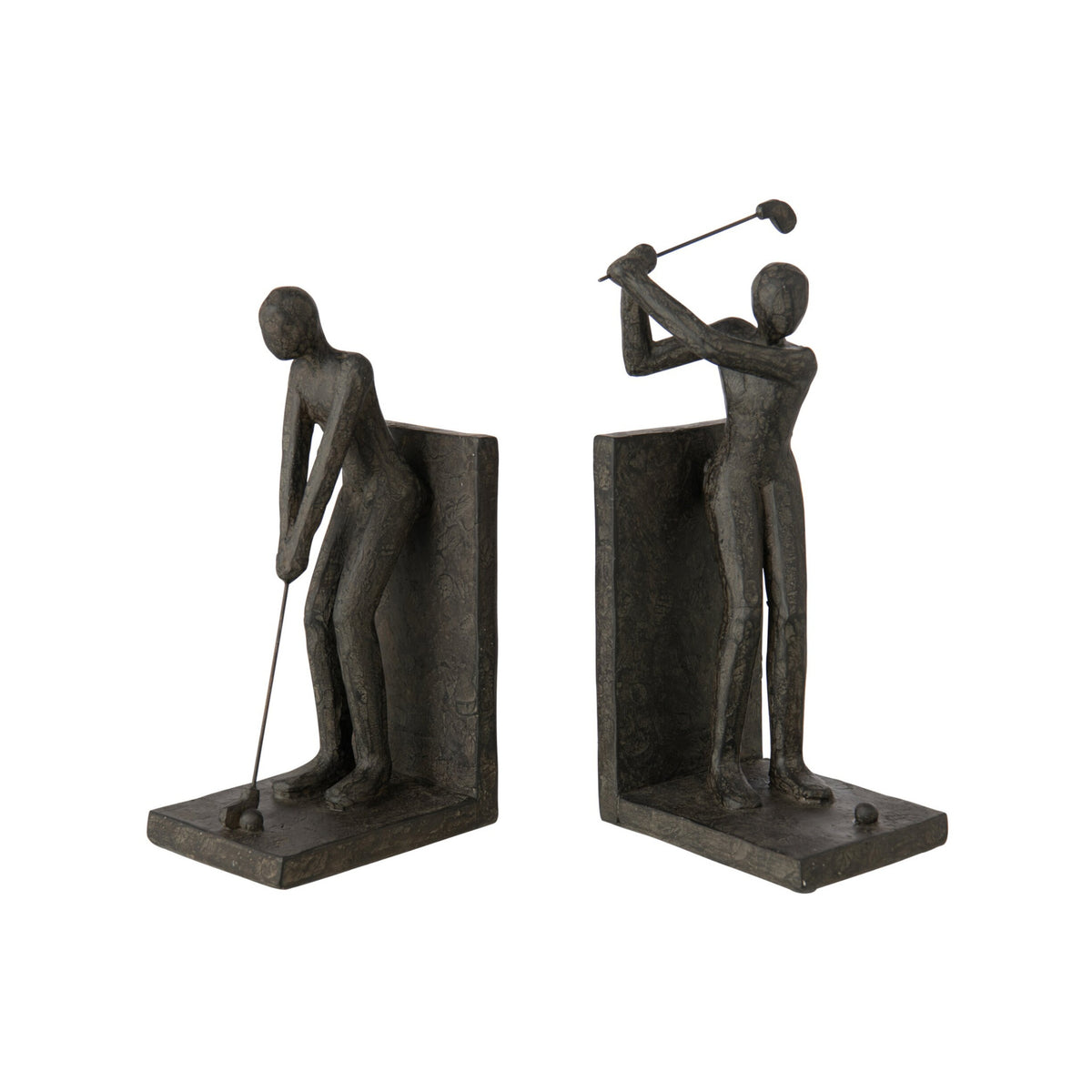 2er-Set Buchstützen Golfer Kunstharz Schwarz J-Line