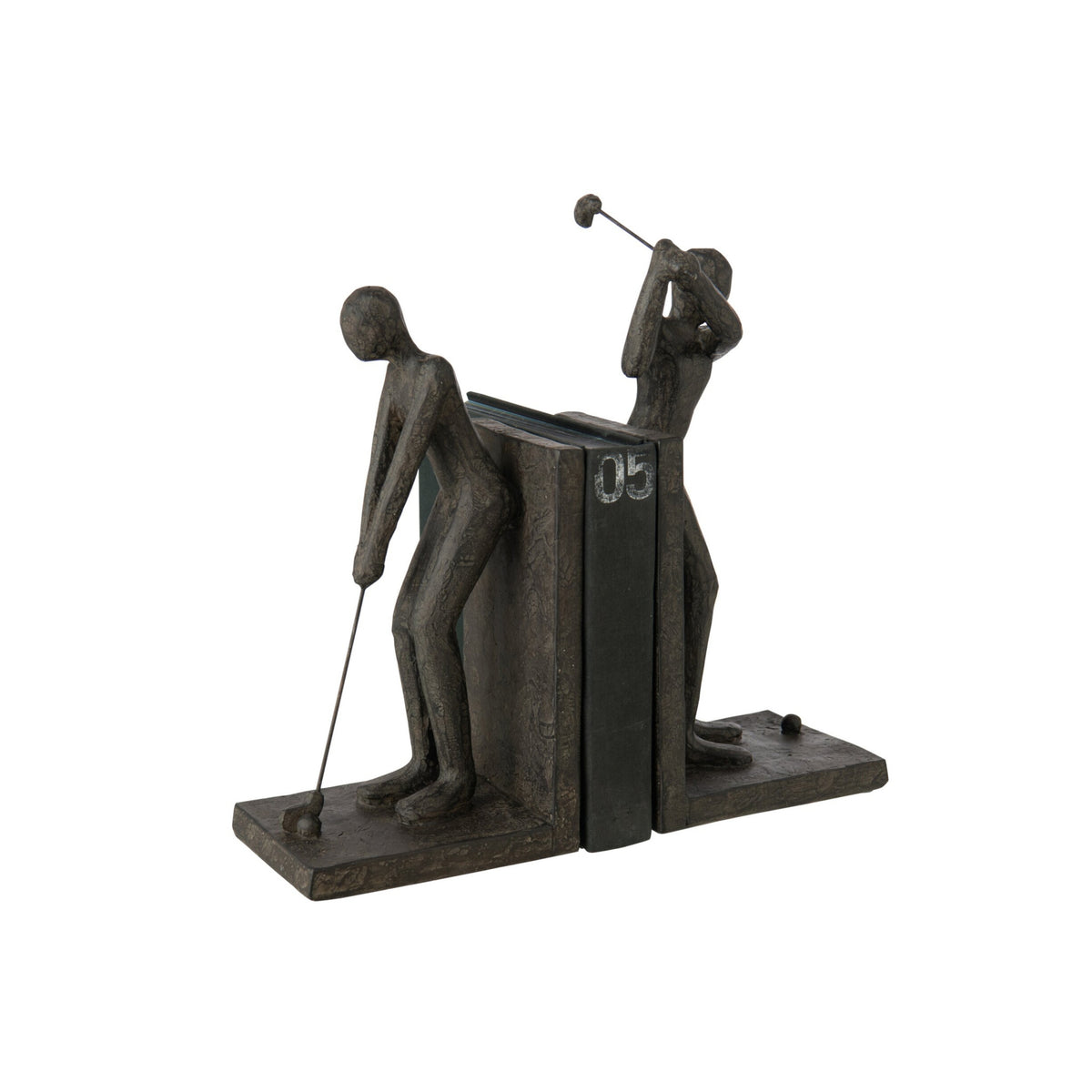 2er-Set Buchstützen Golfer Kunstharz Schwarz J-Line