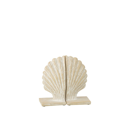 Set Van 2 Boekensteun Zeeschelp Polyresin Wit/Naturel J-Line
