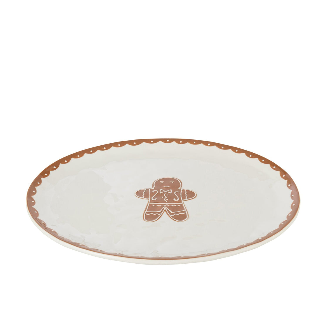 Bord Cookie Ovaal uit de set van J-Line, wit ovaal bord van 38,5 cm met peperkoekmannetje