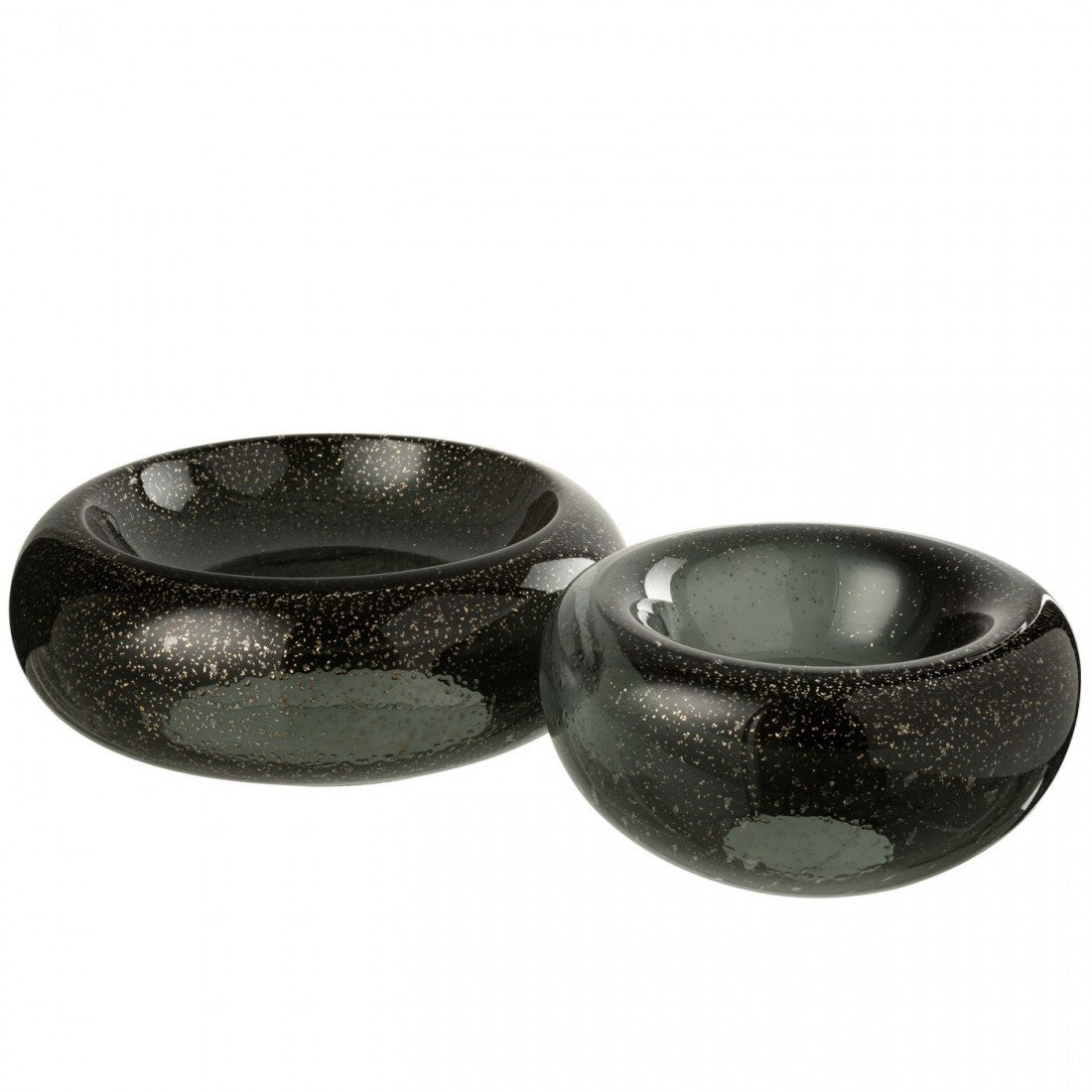 Carol sierschalen Large en Small van J-Line, twee zwarte glazen schalen schuin naast elkaar