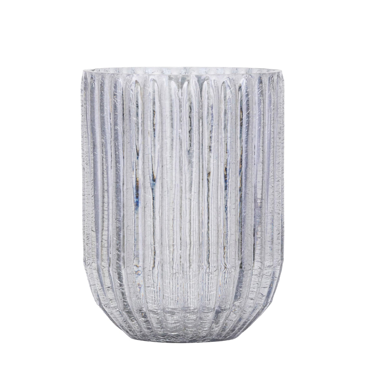 Groot Evin windlicht van PTMD in grijs geribbeld glas met craquelé effect, 20cm hoog