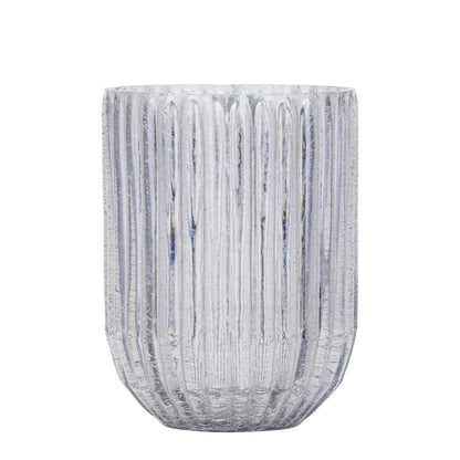 Groot Evin windlicht van PTMD in grijs geribbeld glas met craquelé effect, 20cm hoog