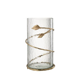 Glazen Windlicht met Gouden Bladeren uit de set van J-Line, 34 cm hoog